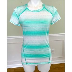 Athleta Top T Green White Stripe Running Workout S